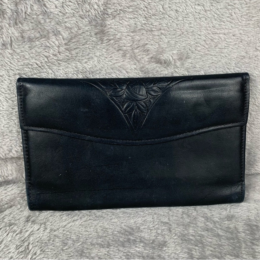 Rolfs Women's Wallet Clutch Genuine Cowhide Checkbook Organizer Card Slots Black